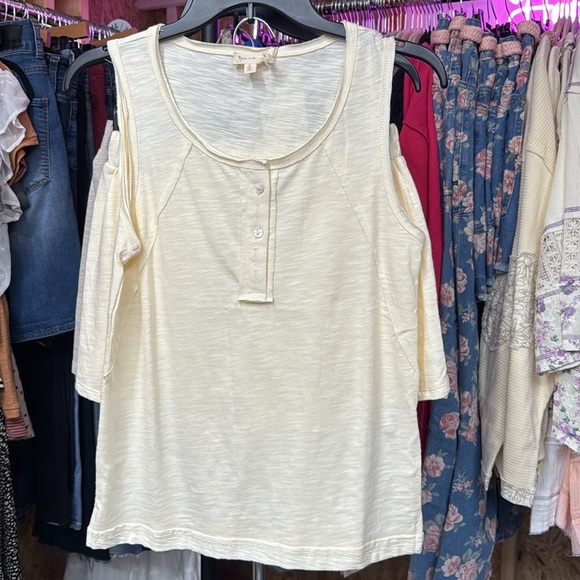 92. ❤️NEW HEM & THREAD Cotton Short Set Henley Tank & Shorts Cream 2 piece set - Picture 9 of 12